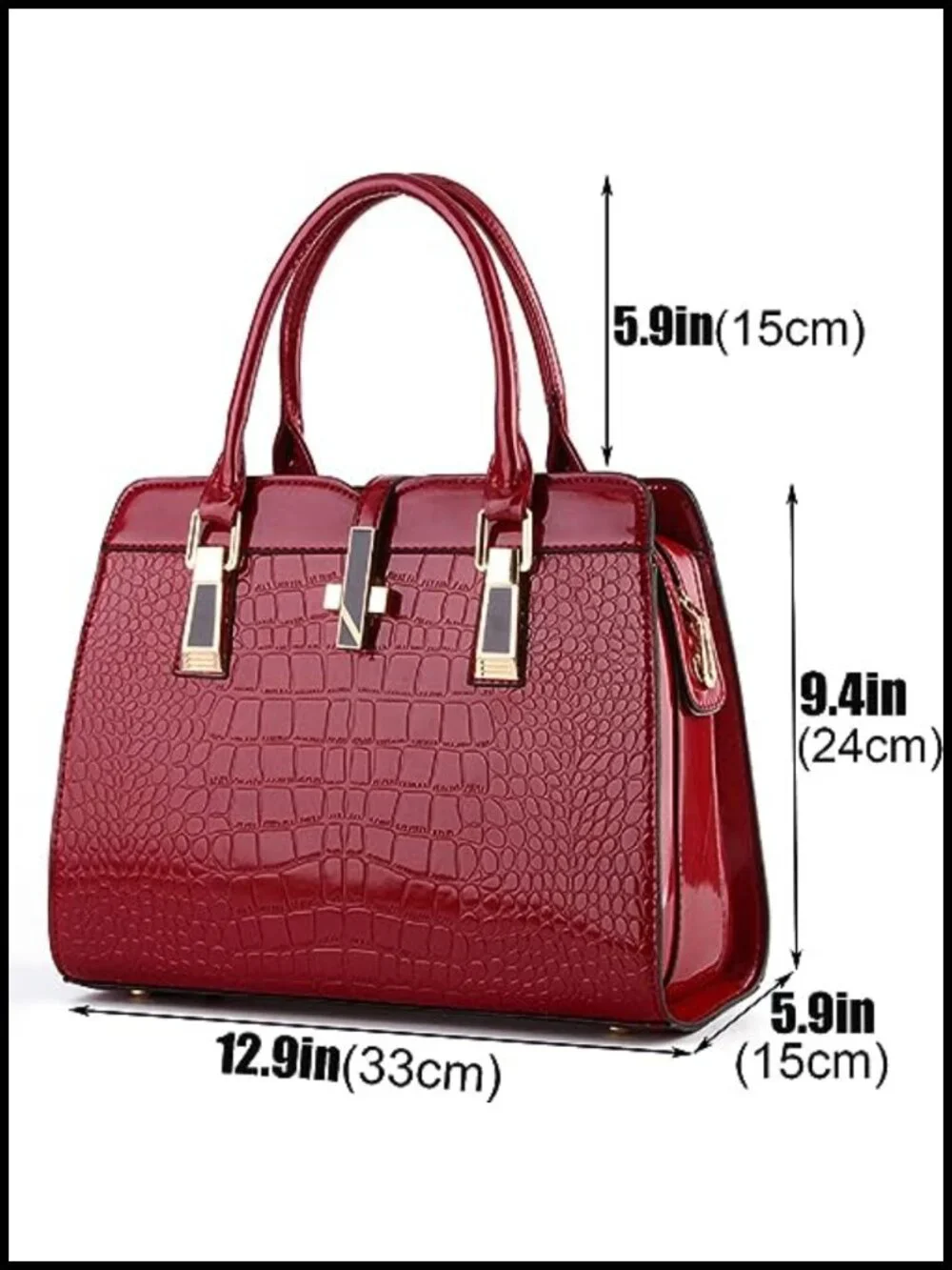 Patent Leather Crocodile Pattern Top Handle Satchel Purse with Crossbody Strap